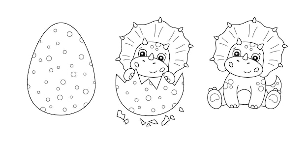 Huevo de dinosaurio y pequeño dinosaurio lindo para colorear libro para niños | Vector Premium Huevo de dinosaurio y pequeño dinosaurio lindo para colorear libro para niños | Vector Premium