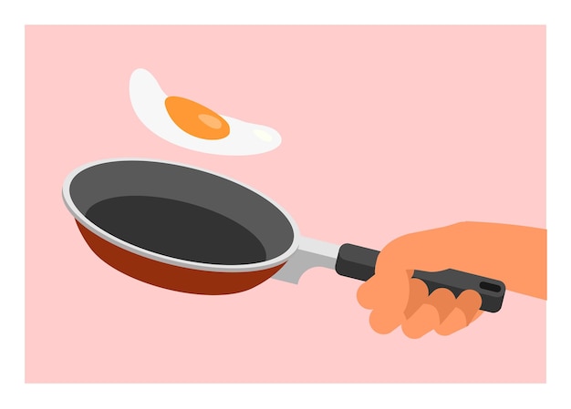El huevo frito a mano Ilustración plana sencilla