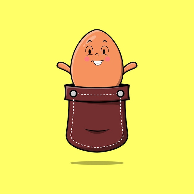 Huevo lindo marrón de dibujos animados lindo que sale del bolsillo