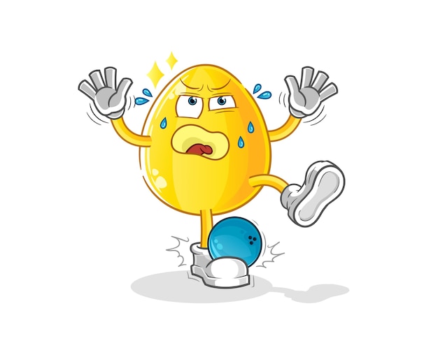 huevo de oro golpeado por dibujos animados de bolos. mascota de dibujos animados