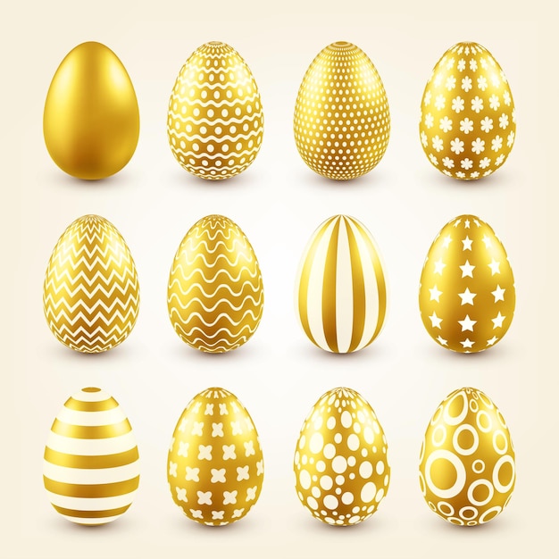 Vector huevo de oro de pascua fiestas tradicionales de primavera en abril o marzo domingo huevos y oro gran conjunto