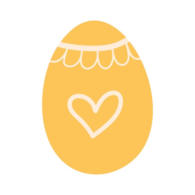 Huevo de Pascua amarillo dibujado a mano estilo Doodle Concha decorada con corazón Iconos y elementos simples para carteles y pancartas de vacaciones