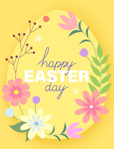 Huevo de Pascua amarillo con flores de primavera Ilustración vectorial para el día de Pascua