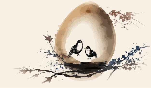 Vector huevo de pascua con aves vector ilustración