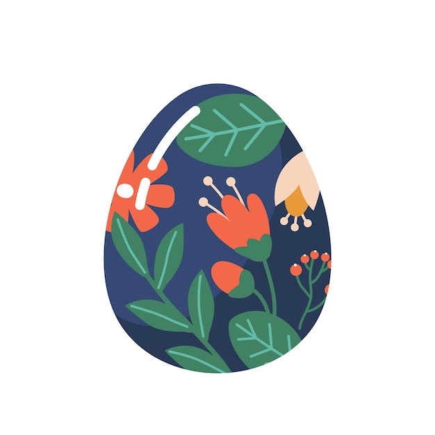 Huevo de Pascua colorido con patrón de flores y hojas verdes aislado sobre fondo blanco Elemento gráfico de arte de vacaciones