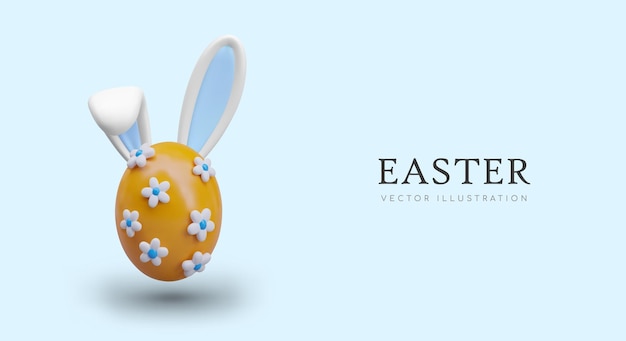 Huevo de Pascua decorado con orejas de conejo lindo concepto de vacaciones de primavera en fondo azul