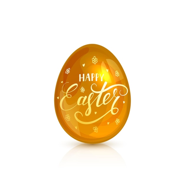 Huevo de Pascua decorativo dorado con letras Feliz Pascua aislado en ilustración de fondo blanco