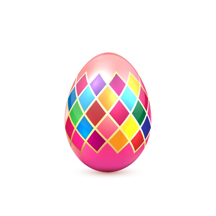 Huevo de Pascua decorativo rosa con patrón de colores aislado sobre fondo blanco, ilustración.