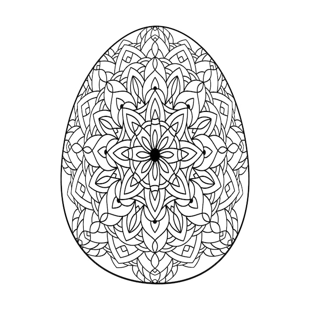 Huevo de Pascua floral dibujado a mano Página de libro para colorear antiestrés con patrón de flores para adultos y niños Hermoso adorno de garabato Vector contorno boceto ilustración aislada sobre fondo blanco