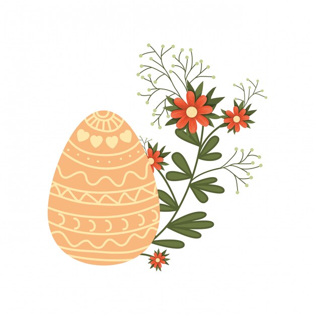 Huevo de Pascua flores y hojas icono aislado