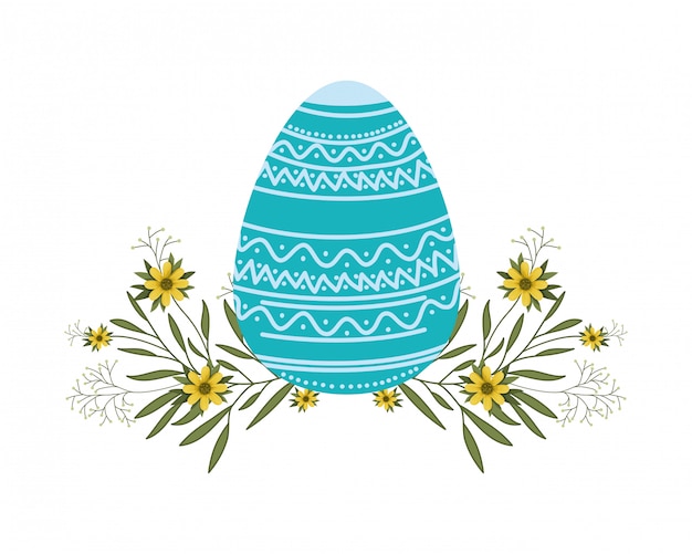 Huevo de Pascua flores y hojas icono aislado