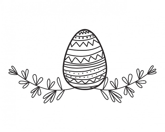 Huevo de Pascua flores y hojas icono aislado
