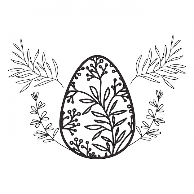 Huevo de Pascua flores y hojas icono aislado