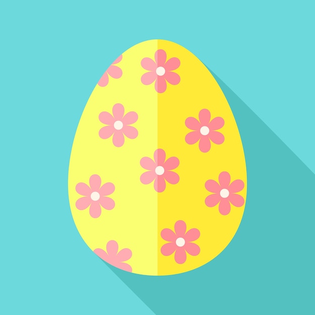 Huevo de Pascua con flores. Ilustración estilizada plana con sombra