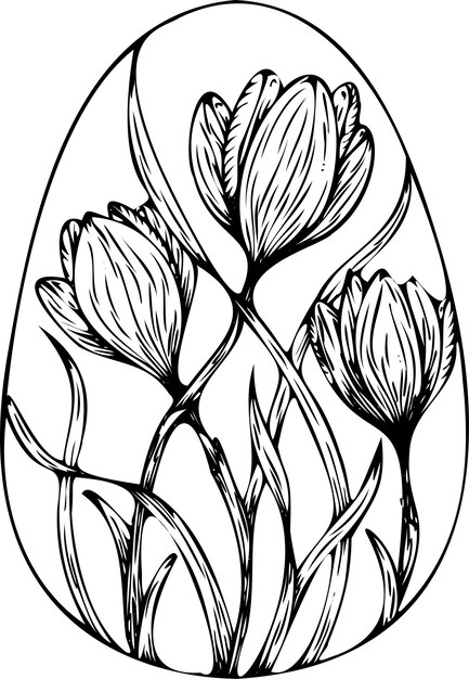 Vector huevo de pascua con una imagen de flores de crocus de primavera símbolo de pascua en estilo gráfico botánico