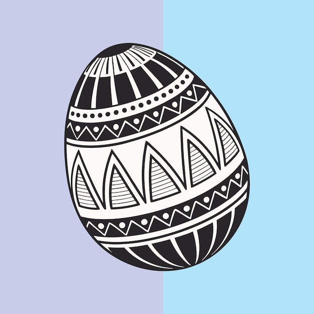 Huevo de Pascua intrincado con patrones en blanco y negro sobre un fondo gradiente