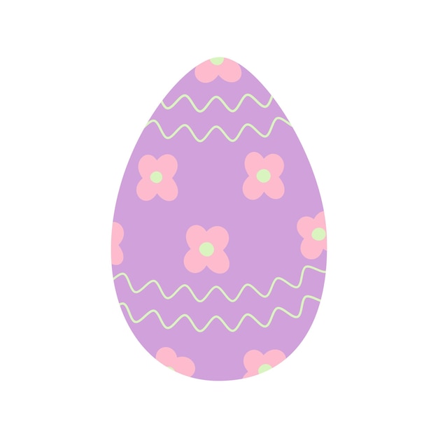 Huevo de Pascua en lila de moda con patrón abstracto de líneas onduladas y flores Felices vacaciones de Pascua