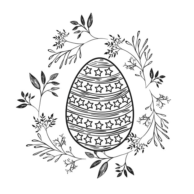 Huevo de Pascua con líneas decorativas y estrellas