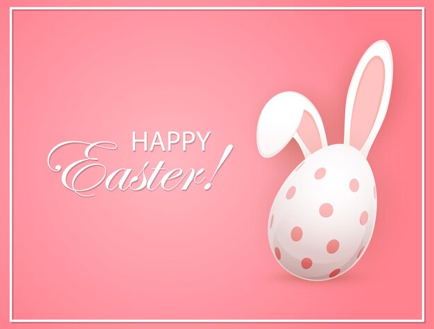 Huevo de pascua con orejas de conejo sobre fondo rosa, ilustración.