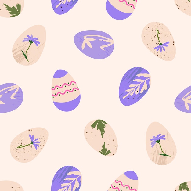 Huevo de Pascua con patrón repetido Huevos artesanales rústicos con elementos botánicos