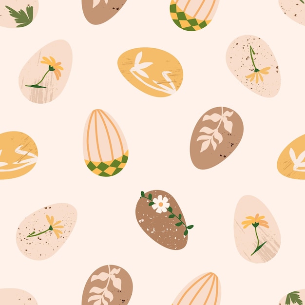 Huevo de Pascua con patrón repetido Huevos artesanales rústicos con elementos botánicos