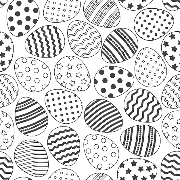 Huevo de Pascua de patrones sin fisuras diseño de contorno línea negra arte icono para colorear ilustración vectorial