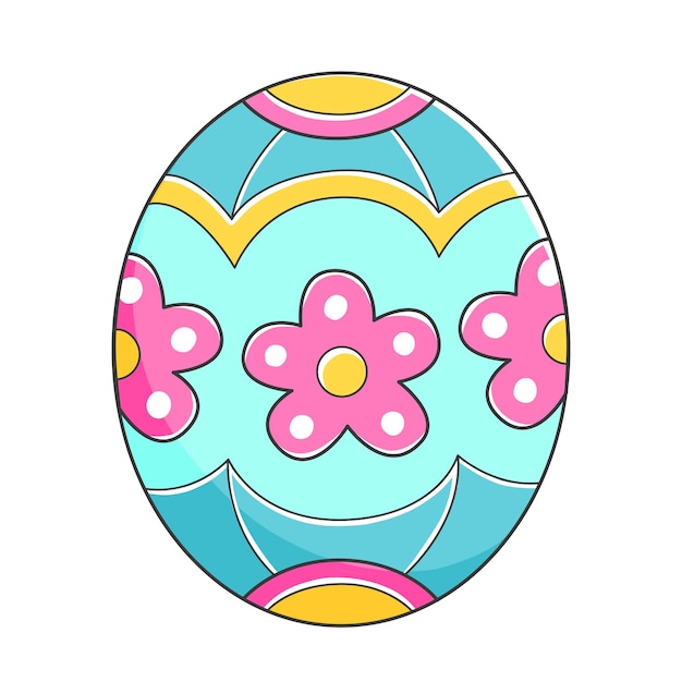 Huevo de Pascua con patrones y flores en estilo lindo de dibujos animados Ilustración aislada de Pascua vectorial