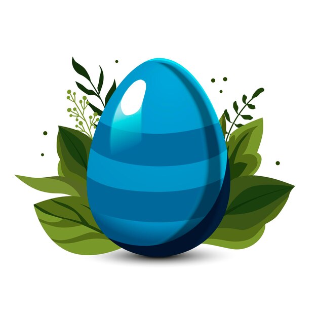 Huevo de Pascua a rayas azules con hojas verdes y rama en el fondo Clipart vectorial para el diseño