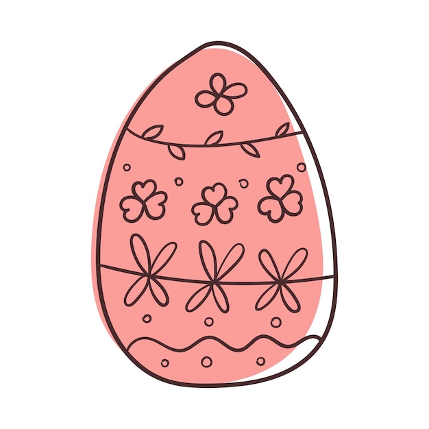 Huevo de Pascua rojo con patrón floral Ilustración vectorial dibujada a mano Isolada en blanco