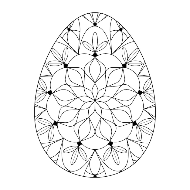 Huevo de pascua vectorial con patrón floral para colorear página