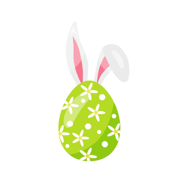Huevo de Pascua verde colorido con flores con orejas de conejo vector dibujado a mano