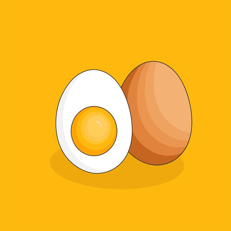 Huevo de pollo entero en una ilustración de vector de cáscara marrón y mitad purificada de huevos de pollo hervidos cortados