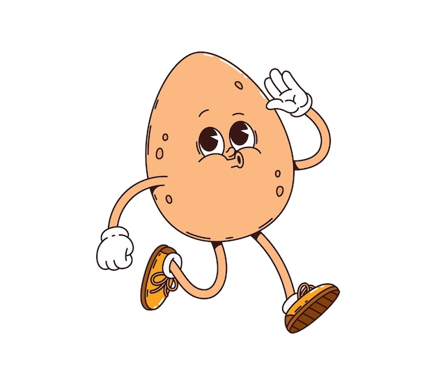 Huevo retro groovy desayuno personaje de dibujos animados