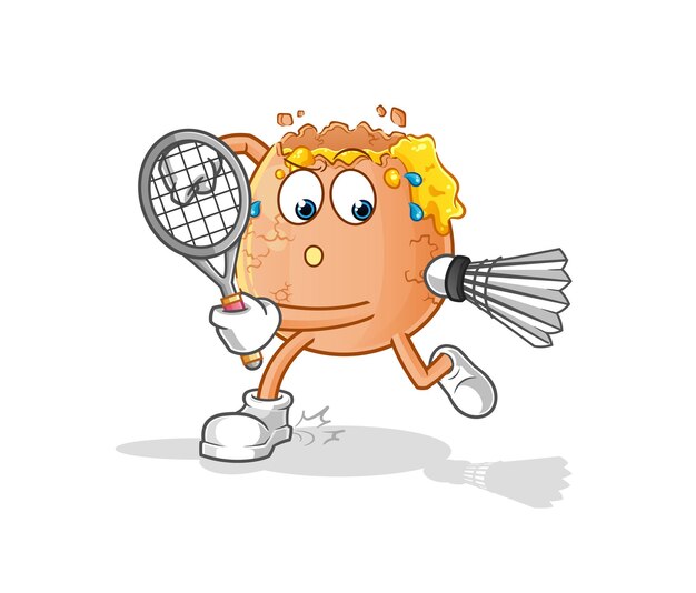 Huevo roto jugando ilustración de bádminton. vector de caracteres