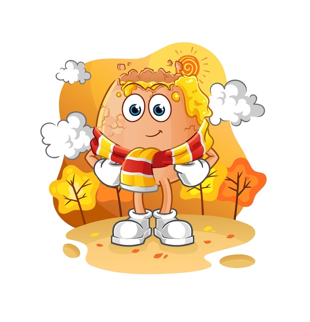 Huevo roto en el vector de mascota de dibujos animados de otoño
