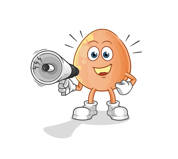 Huevo sosteniendo el personaje de dibujos animados de vector de altavoces de mano