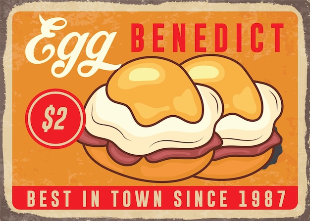 Huevos Benedict desayuno americano tradicional menú anuncio cartel vector plantilla 2