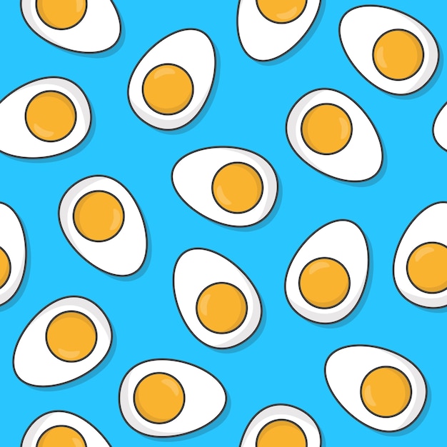 Huevos Cocidos De Pollo De Patrones Sin Fisuras Sobre Un Fondo Azul. Huevos Icono Tema Vector Ilustración