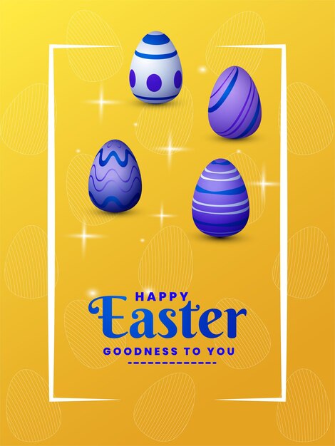 Huevos de colores sobre fondo amarillo Felices Pascuas