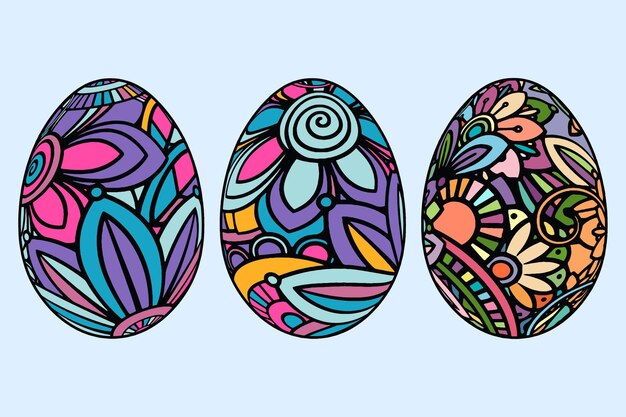 Vector huevos del día de pascua dibujados a mano con colores alegres vector gratuito