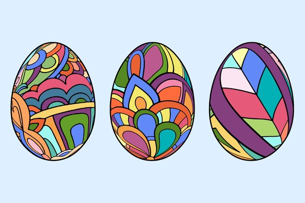 Vector huevos del día de pascua dibujados a mano con colores alegres vector gratuito