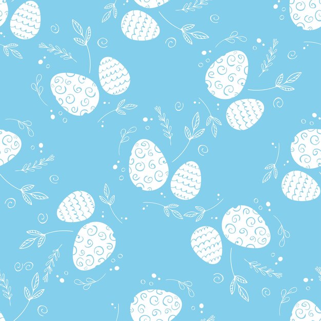 Huevos dibujados a mano con diferentes adornos y elementos florales Patrón sin costura vectorial para el feliz día de Pascua con huevos decorativos para papel de regalo textil estampado de tela