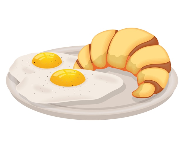 Vector huevos fritos y croissant