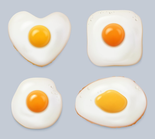 Huevos fritos Desayuno sabroso con huevos de pollo Vector decente plantilla realista