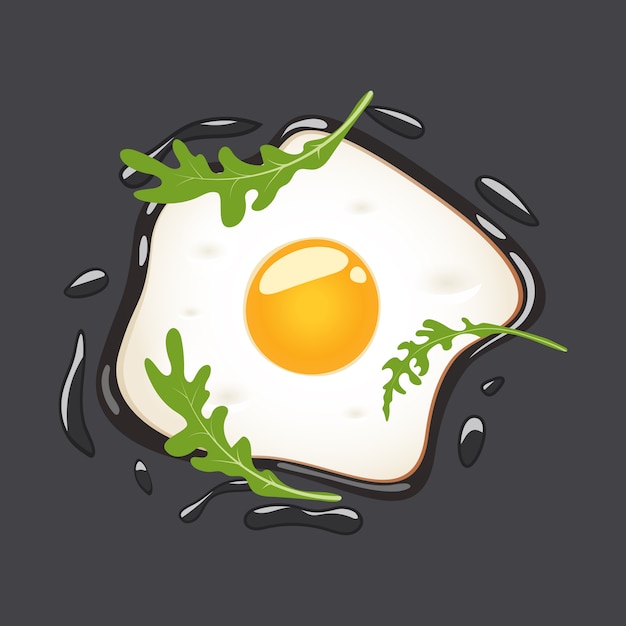 Vector huevos fritos con rúcula, ilustración aislada.