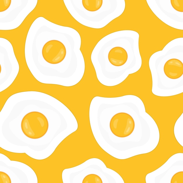 Huevos fritos sobre fondo amarillo patrón transparente de vector