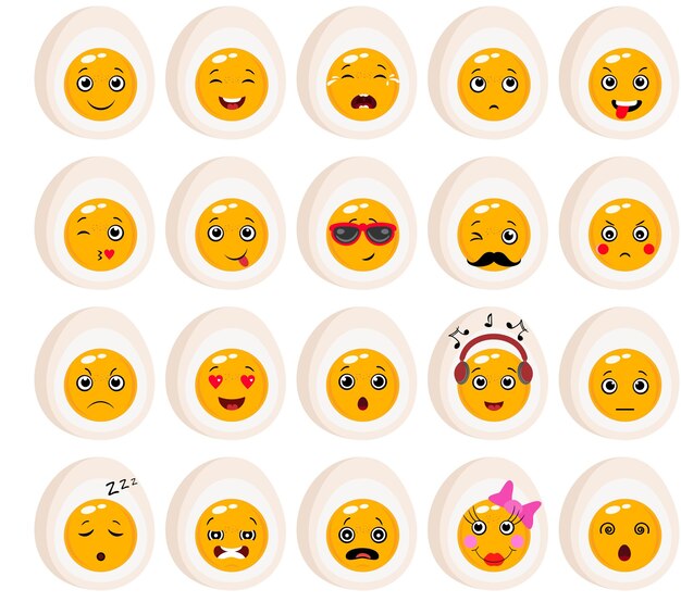Huevos medio cocidos con diferentes expresiones faciales