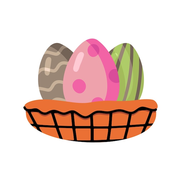 Vector huevos de pascua de árbol en una canasta al estilo doodle