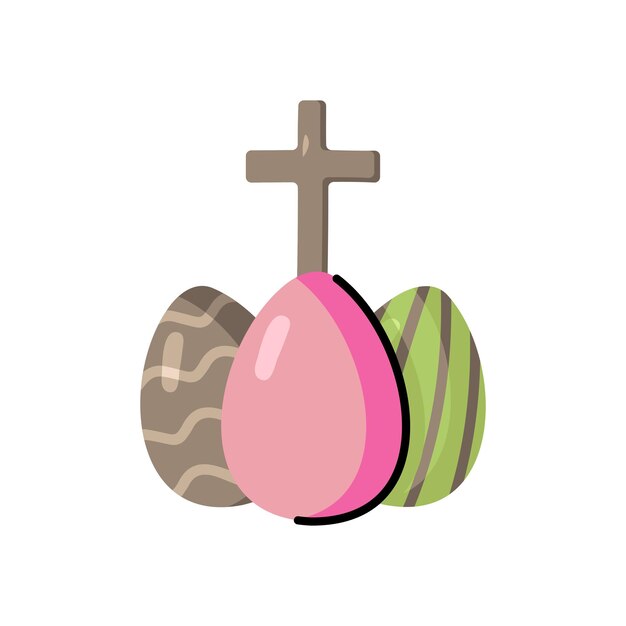 Vector huevos de pascua de árbol con cruz cristiana en estilo doodle