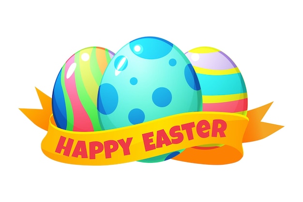 Huevos de Pascua de colores con cinta dorada para sus tarjetas de felicitación calendarios pegatinas o iconos Feliz día de Pascua